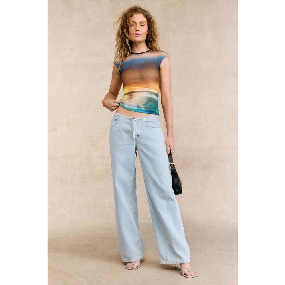 AFRM Multicolored Nina Top Ocean Ombre Size M with Mesh Tear & Fabric Pull